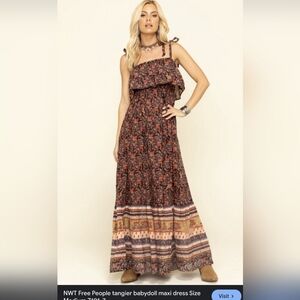 Free people dress  size large Bohemian tie straps adjustable waist flowy nwot